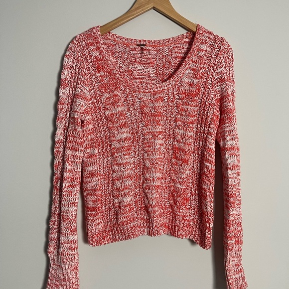 Free People Sweaters - Free People | Orange White Cozy Cotton Chunky Cable Knit Sweater, M